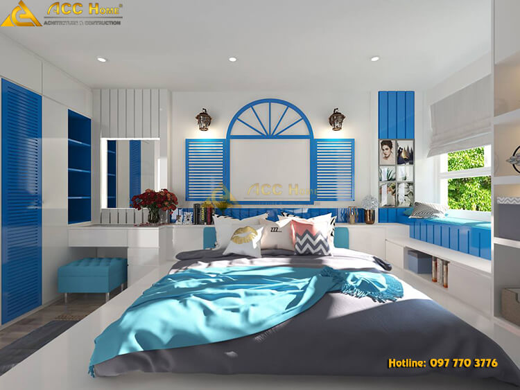 Thiết kế nội thất phòng ngủ tone xanh dương