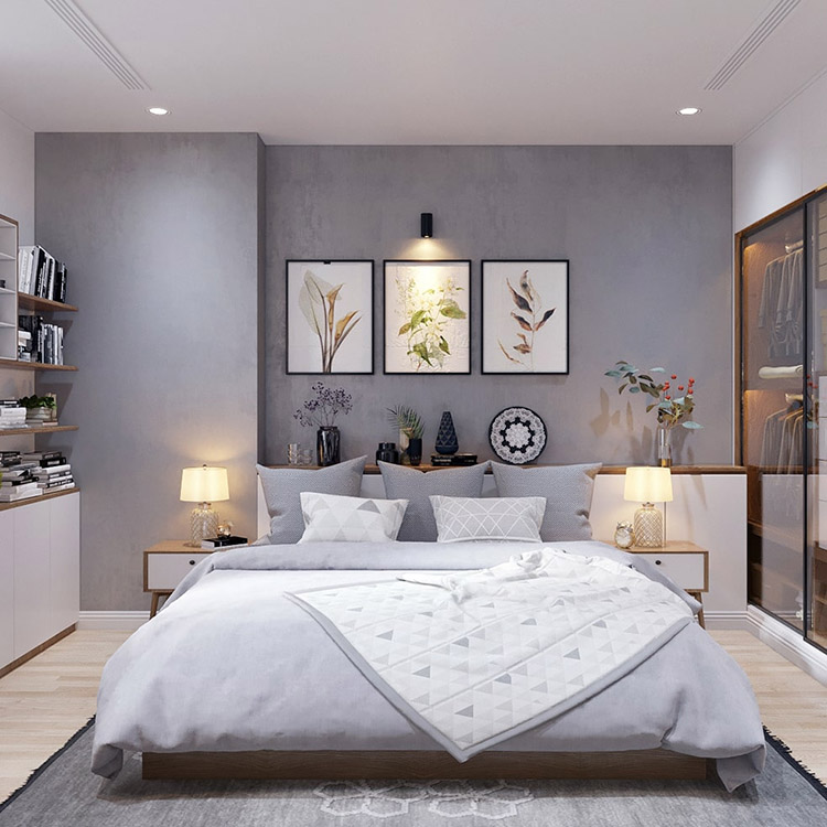 Phòng ngủ màu trung tính với thiết kế đơn giản