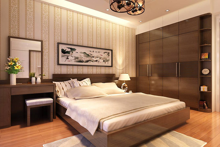 Phòng ngủ khách sạn với các nội thất gỗ tự nhiên