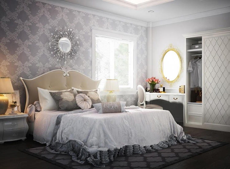 Thiết kế phòng ngủ tone xám phong cách cổ điển