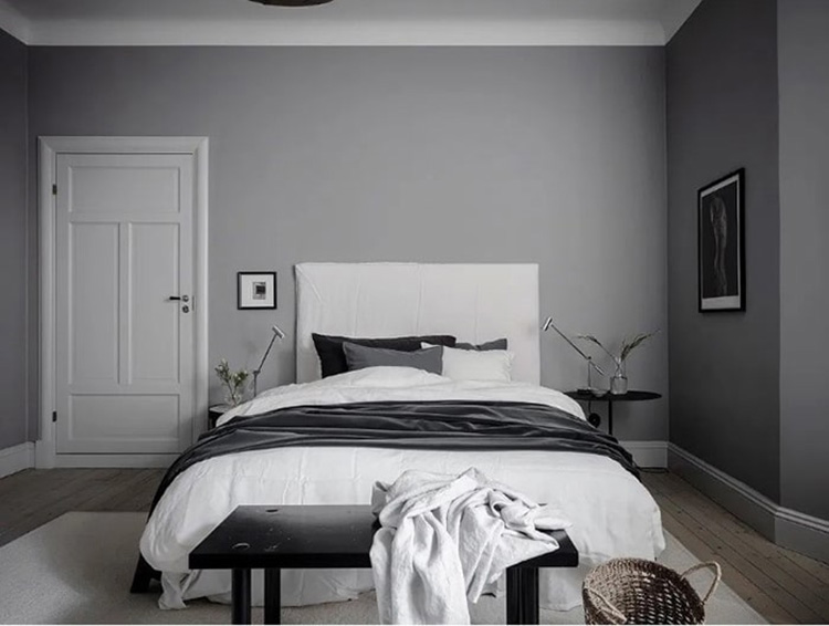 Thiết kế phòng ngủ với gam màu xám chủ đạo