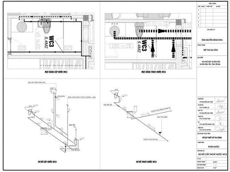 Bản vẽ hệ thống cấp thoát nước nhà vệ sinh tầng 3