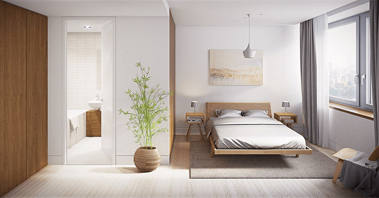 Phòng ngủ gỗ công nghiệp theo phong cách tối giản