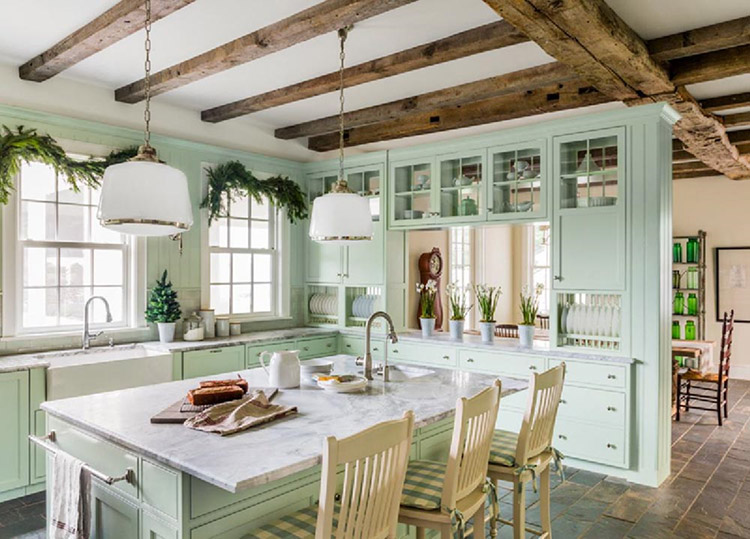 Phòng bếp theo phong cách Vintage màu xanh nhạt