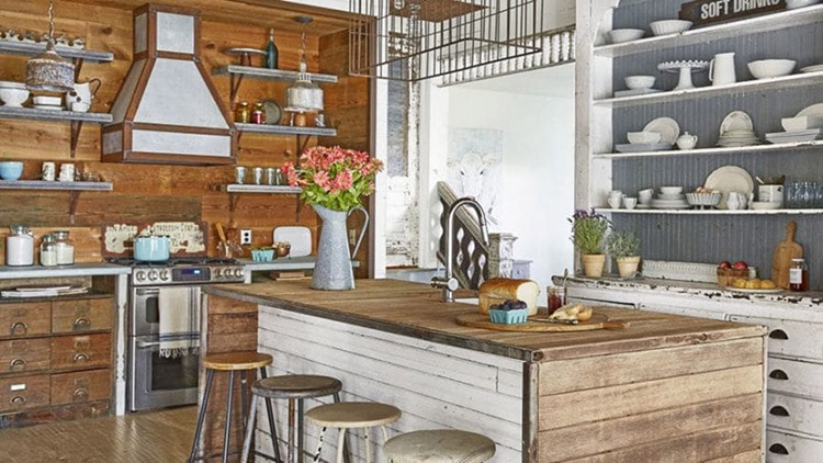 Phòng bếp theo phong cách Vintage nội thất bằng gỗ