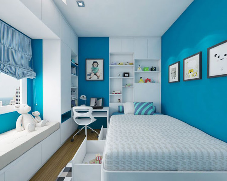Phòng ngủ đẹp với gam màu xanh tươi mát