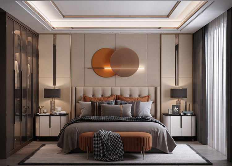 Phòng ngủ master cao cấp với gam màu trung tính 