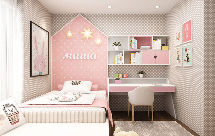 Phòng ngủ màu hồng cho các công chúa nhỏ