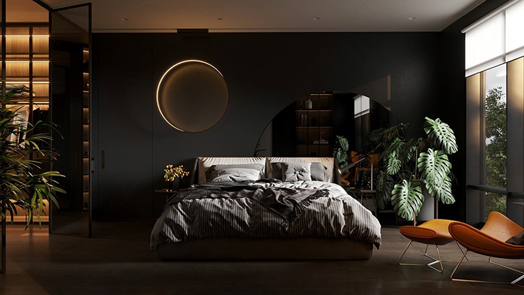 Phòng ngủ nhỏ hiện đại nổi bật nội thất tối màu