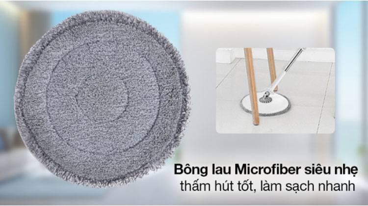 Bông lau nhà bằng sợi Microfiber bền dai, thấm hút tốt