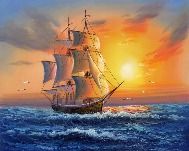 Tranh tường vẽ thuyền thuận buồm xuôi gió