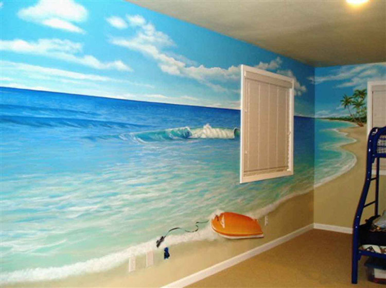 Mẫu tranh tường vẽ phong cảnh biển đẹp, thơ mộng