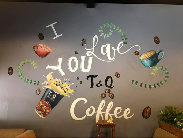 Tranh tường trang trí trong quán cà phê 