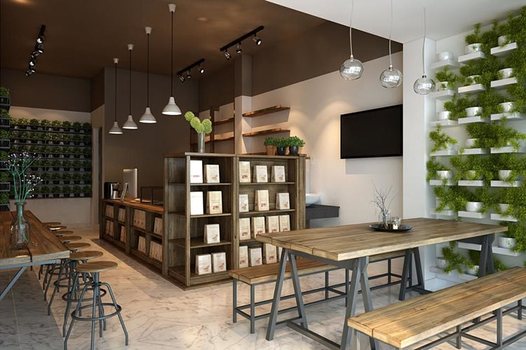Mẫu trần trang trí quán ăn, cửa hàng cafe bằng thạch cao màu tối