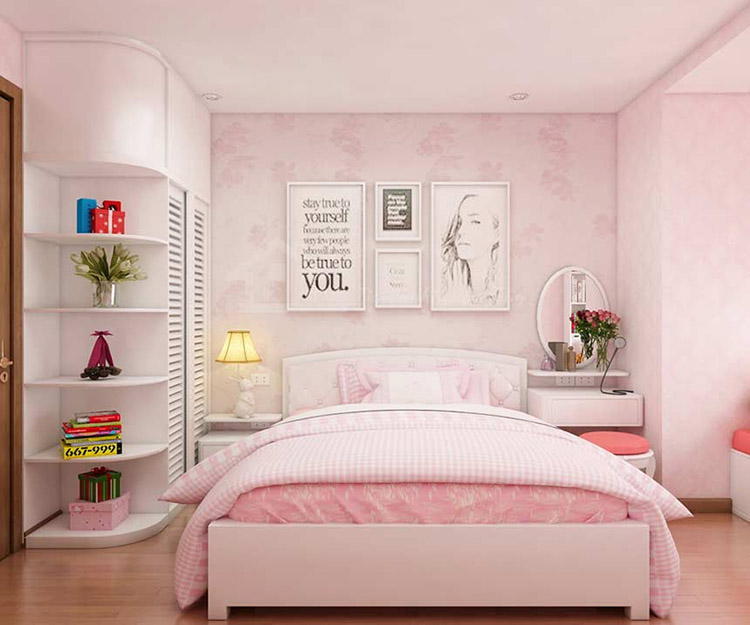 Giường đơn màu hồng pastel nhẹ nhàng