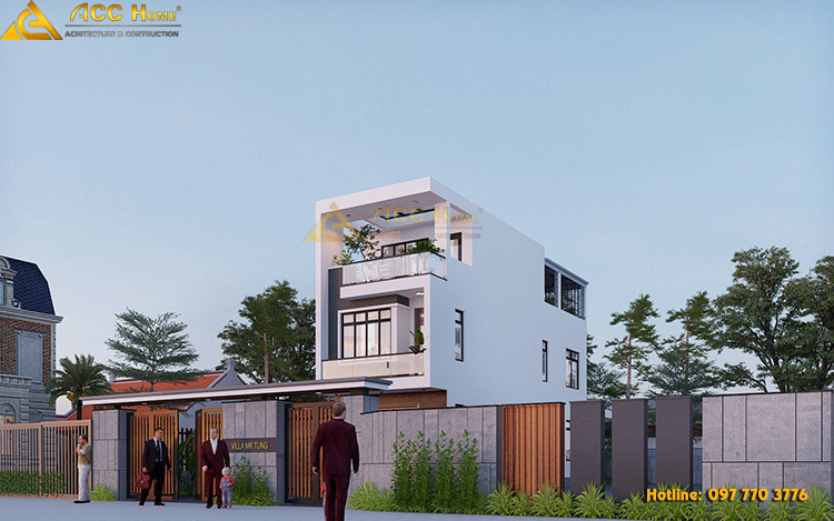 Phối cảnh 3D căn nhà 3 tầng mái bằng 5x23m