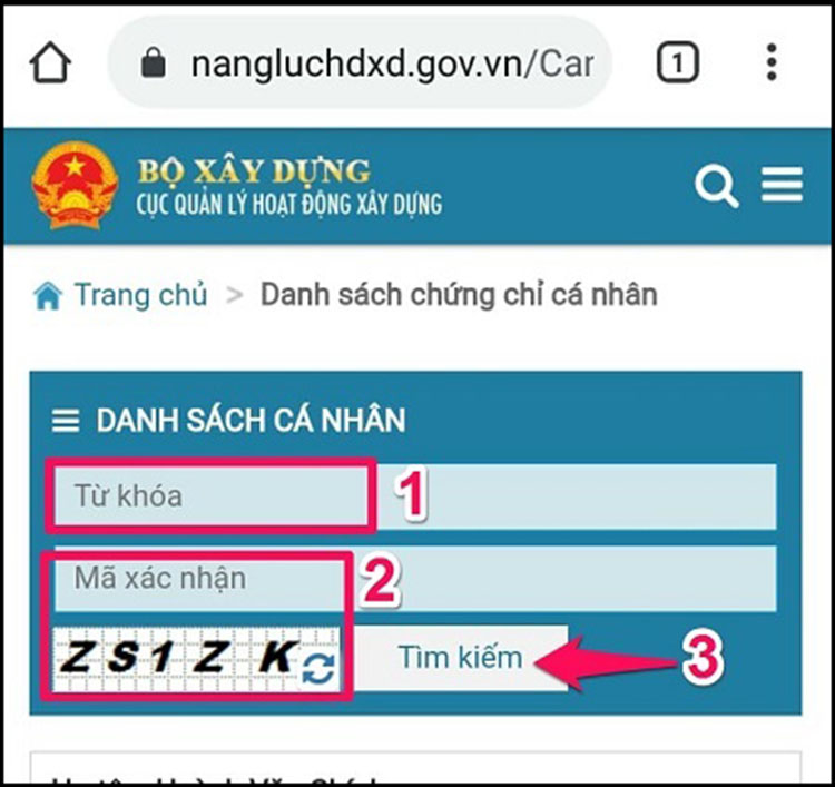 Gõ vào thanh tìm kiếm website https://www.nangluchdxd.gov.vn/