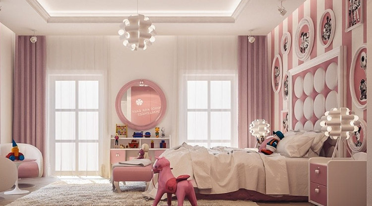 Trang trí phòng ngủ bé gái màu hồng cho bé khoảng 8 tuổi
