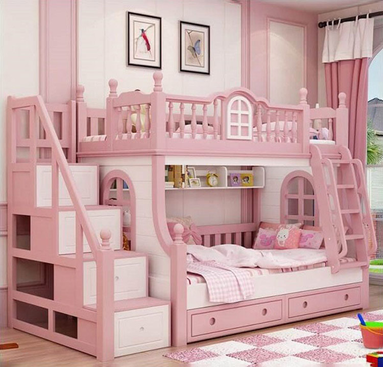 mẫu giường ngủ cho bé gái màu hồng 