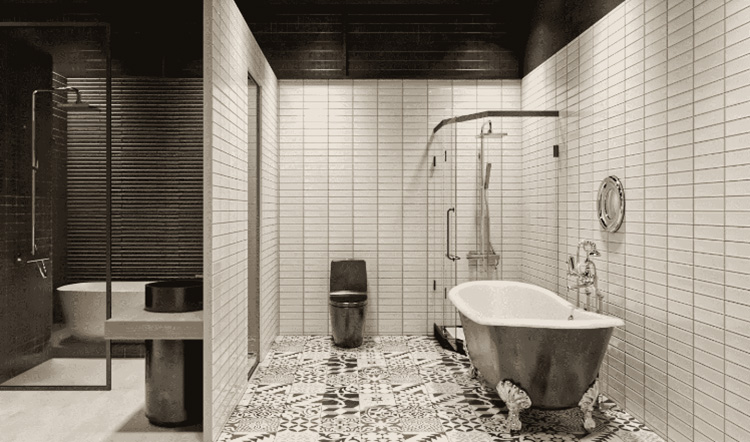 phòng tắm với kiến trúc cổ điển